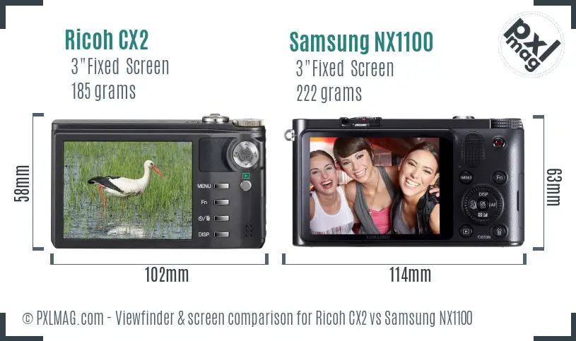 Ricoh CX2 vs Samsung NX1100 Screen and Viewfinder comparison