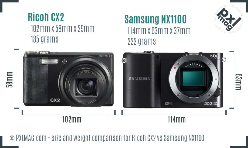 Ricoh CX2 vs Samsung NX1100 size comparison