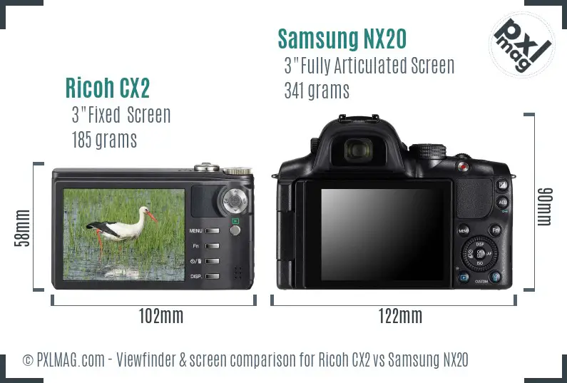 Ricoh CX2 vs Samsung NX20 Screen and Viewfinder comparison