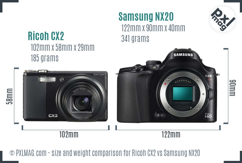Ricoh CX2 vs Samsung NX20 size comparison