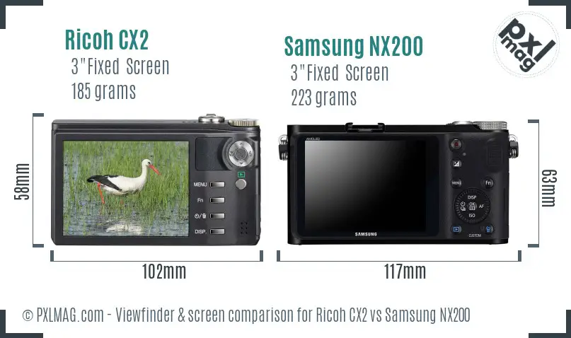 Ricoh CX2 vs Samsung NX200 Screen and Viewfinder comparison