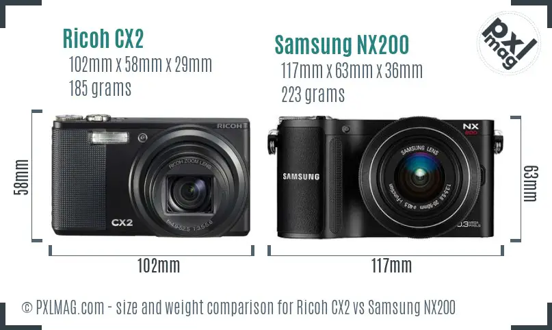 Ricoh CX2 vs Samsung NX200 size comparison