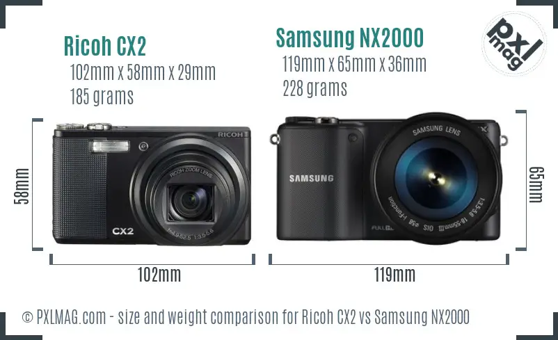 Ricoh CX2 vs Samsung NX2000 size comparison