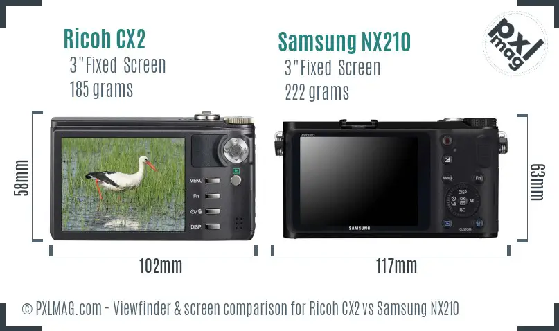 Ricoh CX2 vs Samsung NX210 Screen and Viewfinder comparison