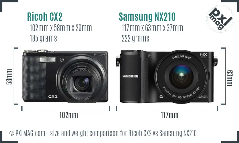 Ricoh CX2 vs Samsung NX210 size comparison