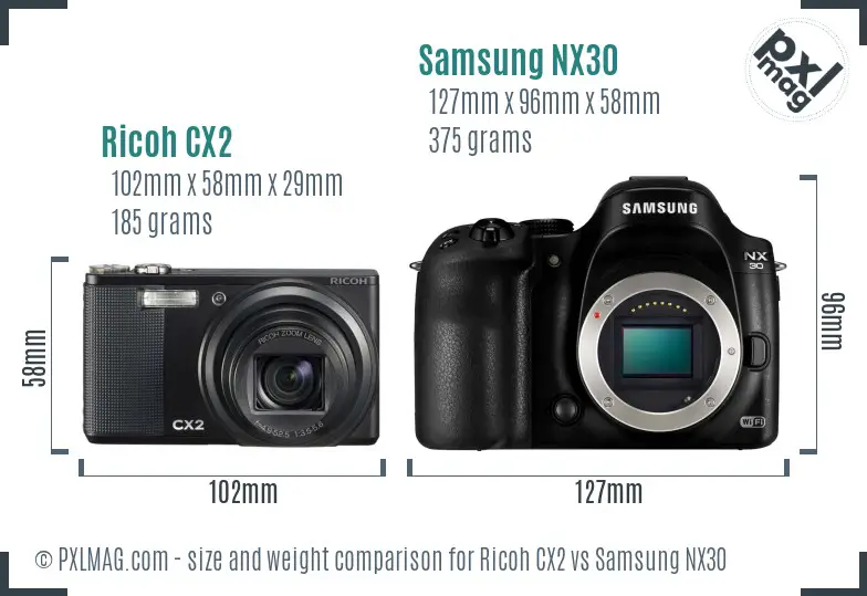 Ricoh CX2 vs Samsung NX30 size comparison