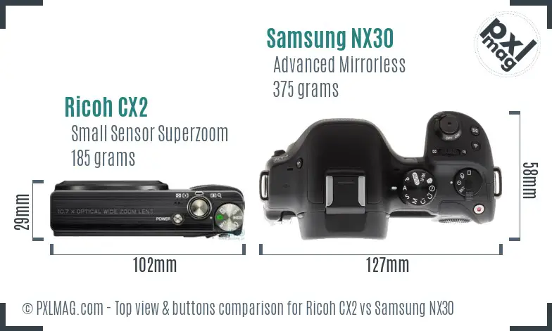 Ricoh CX2 vs Samsung NX30 top view buttons comparison