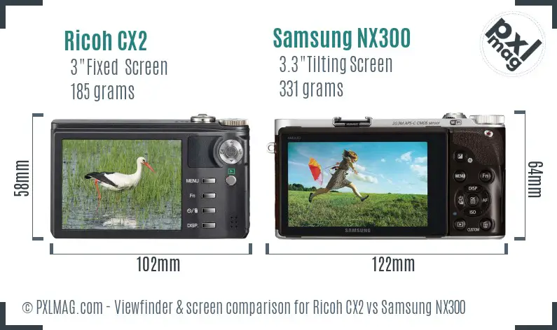 Ricoh CX2 vs Samsung NX300 Screen and Viewfinder comparison