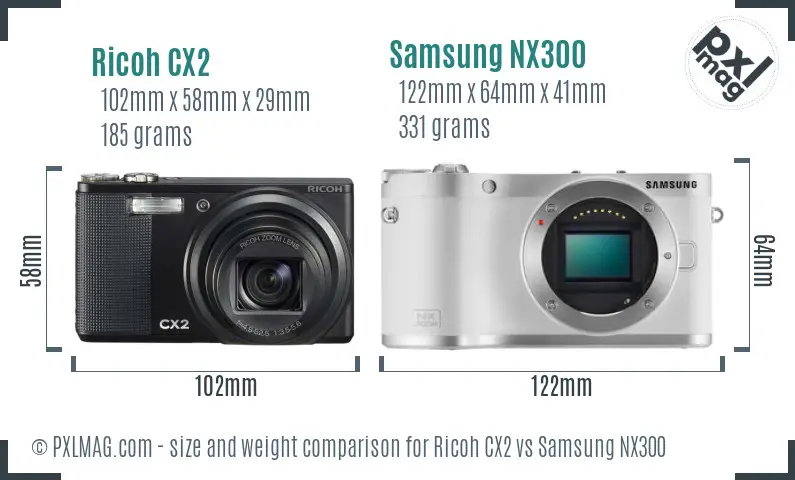 Ricoh CX2 vs Samsung NX300 size comparison