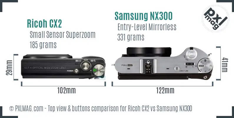 Ricoh CX2 vs Samsung NX300 top view buttons comparison