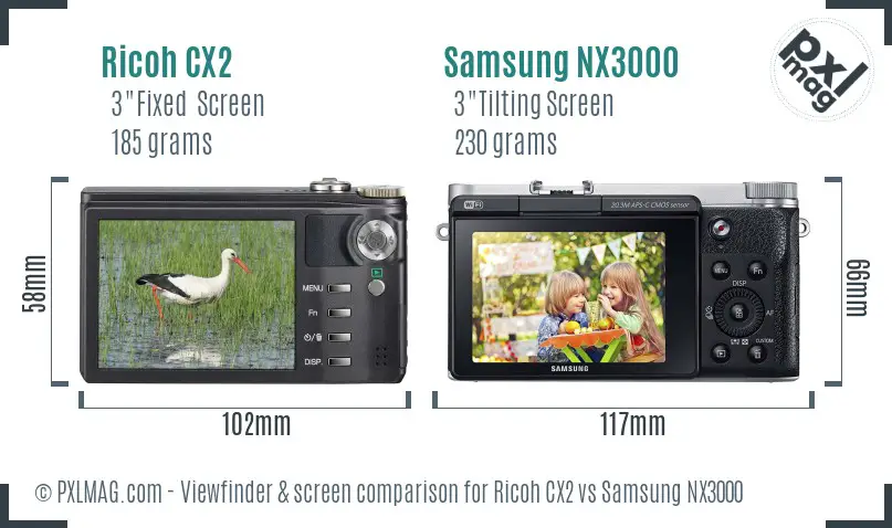 Ricoh CX2 vs Samsung NX3000 Screen and Viewfinder comparison