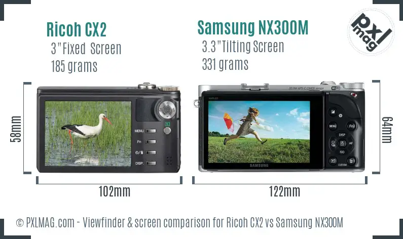 Ricoh CX2 vs Samsung NX300M Screen and Viewfinder comparison
