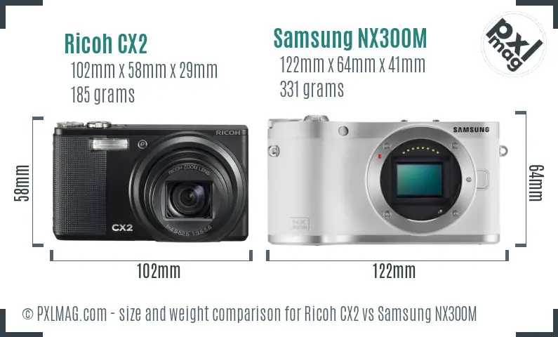 Ricoh CX2 vs Samsung NX300M size comparison