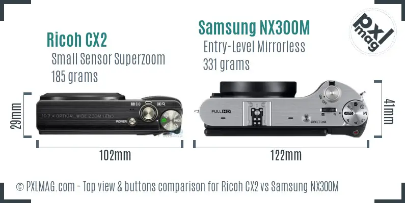 Ricoh CX2 vs Samsung NX300M top view buttons comparison