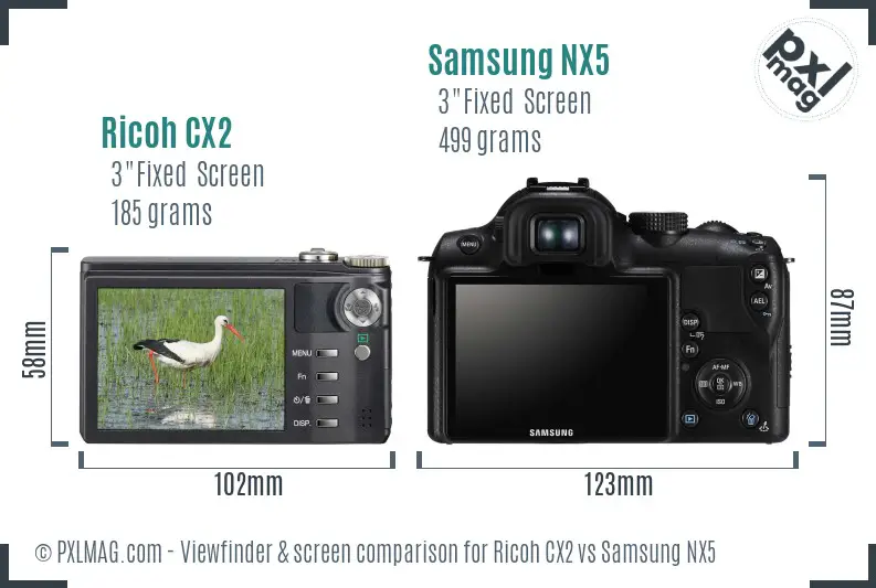 Ricoh CX2 vs Samsung NX5 Screen and Viewfinder comparison