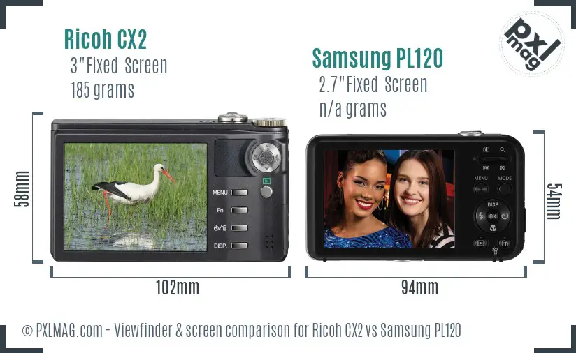 Ricoh CX2 vs Samsung PL120 Screen and Viewfinder comparison