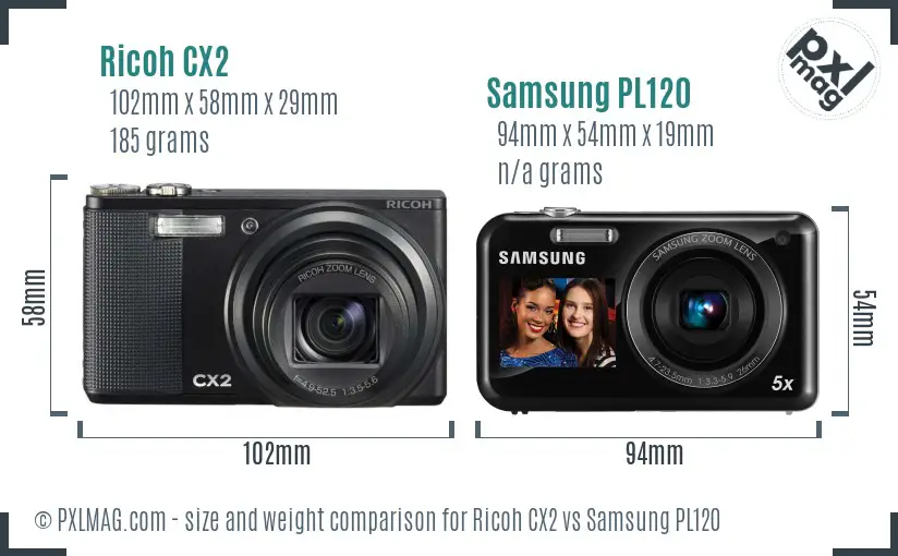 Ricoh CX2 vs Samsung PL120 size comparison