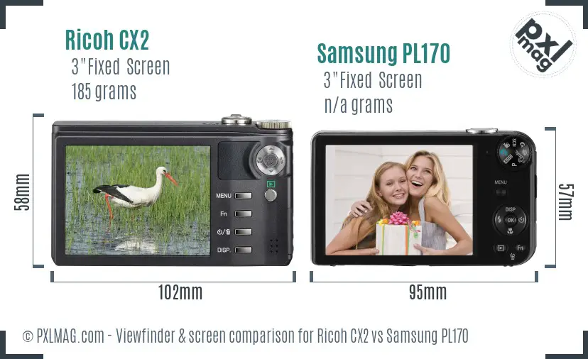 Ricoh CX2 vs Samsung PL170 Screen and Viewfinder comparison