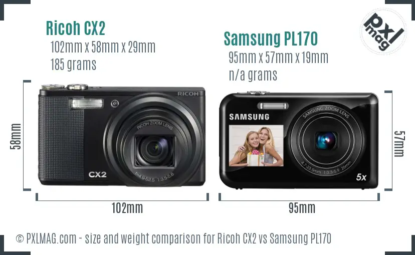 Ricoh CX2 vs Samsung PL170 size comparison