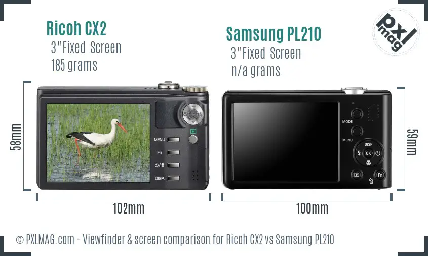 Ricoh CX2 vs Samsung PL210 Screen and Viewfinder comparison