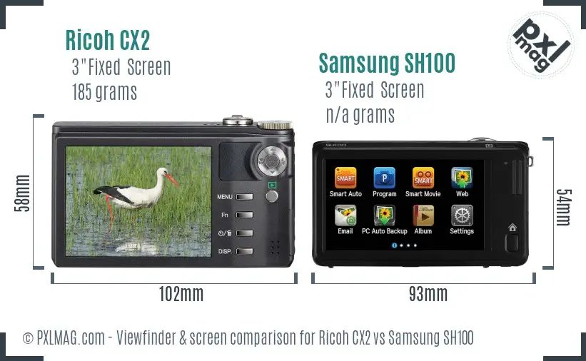 Ricoh CX2 vs Samsung SH100 Screen and Viewfinder comparison Ricoh CX2 vs Samsung SH100 Screen and Viewfinder comparison