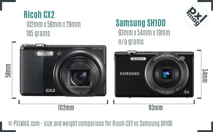 Ricoh CX2 vs Samsung SH100 size comparison Ricoh CX2 vs Samsung SH100 size comparison