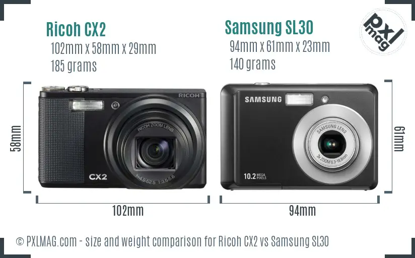 Ricoh CX2 vs Samsung SL30 size comparison