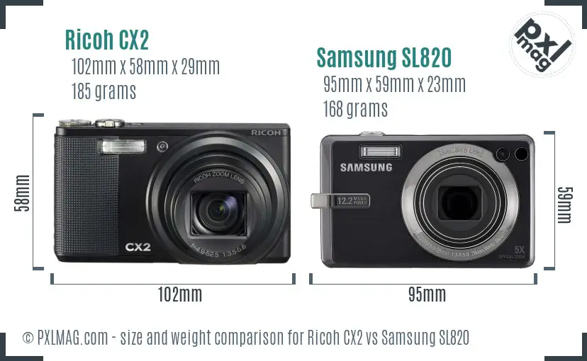 Ricoh CX2 vs Samsung SL820 size comparison