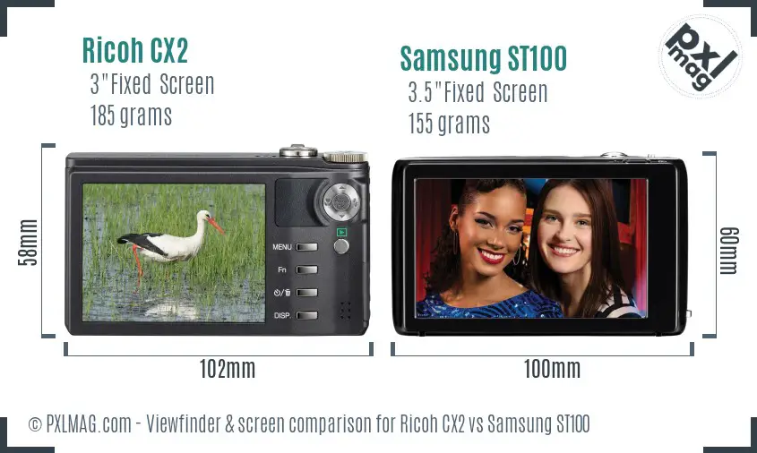 Ricoh CX2 vs Samsung ST100 Screen and Viewfinder comparison
