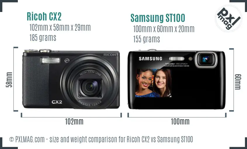 Ricoh CX2 vs Samsung ST100 size comparison