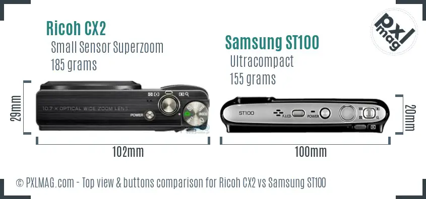 Ricoh CX2 vs Samsung ST100 top view buttons comparison
