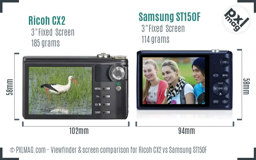 Ricoh CX2 vs Samsung ST150F Screen and Viewfinder comparison