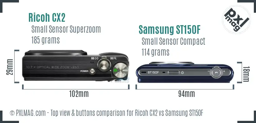 Ricoh CX2 vs Samsung ST150F top view buttons comparison