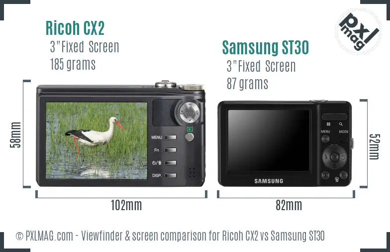 Ricoh CX2 vs Samsung ST30 Screen and Viewfinder comparison