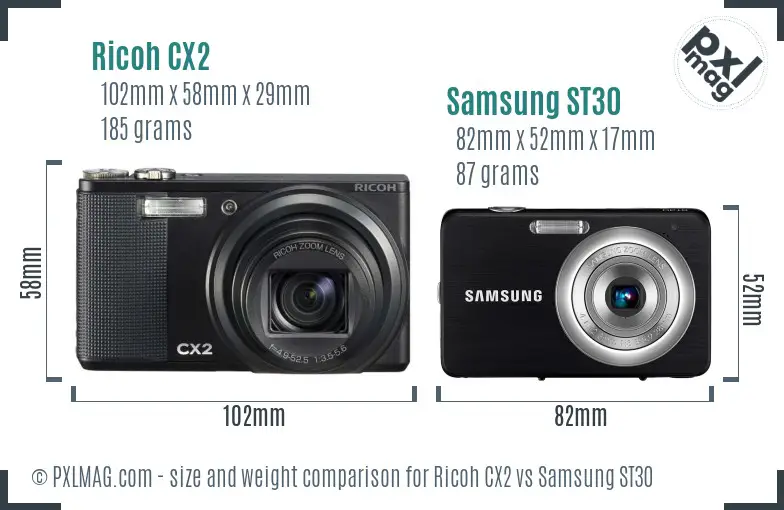 Ricoh CX2 vs Samsung ST30 size comparison