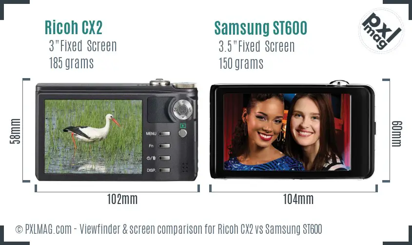 Ricoh CX2 vs Samsung ST600 Screen and Viewfinder comparison