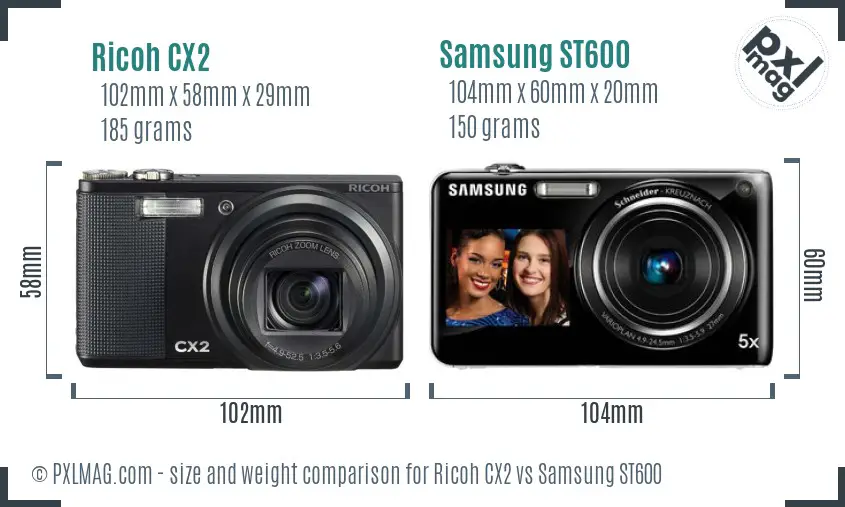 Ricoh CX2 vs Samsung ST600 size comparison