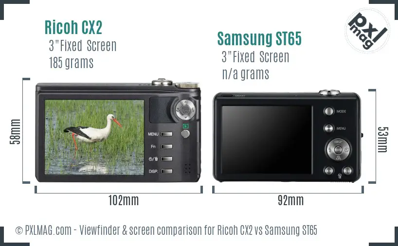 Ricoh CX2 vs Samsung ST65 Screen and Viewfinder comparison
