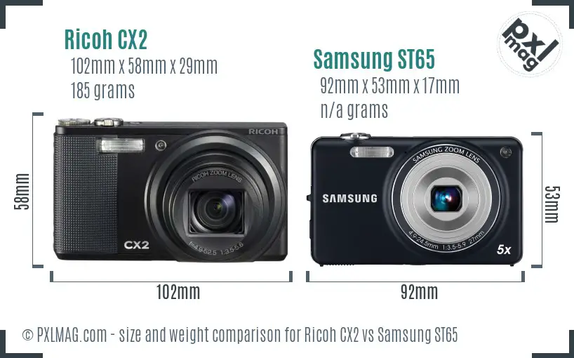 Ricoh CX2 vs Samsung ST65 size comparison