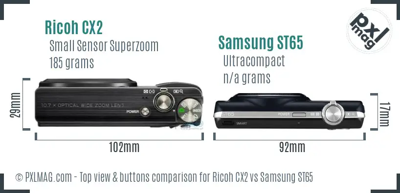Ricoh CX2 vs Samsung ST65 top view buttons comparison