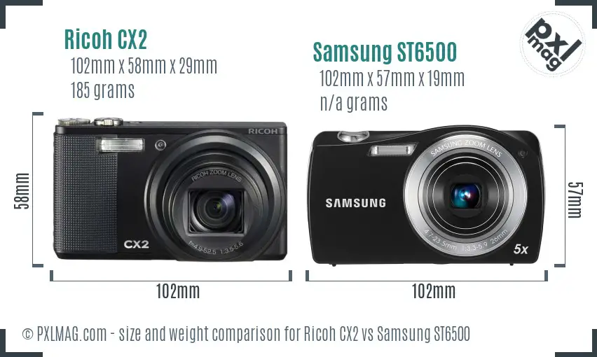 Ricoh CX2 vs Samsung ST6500 size comparison
