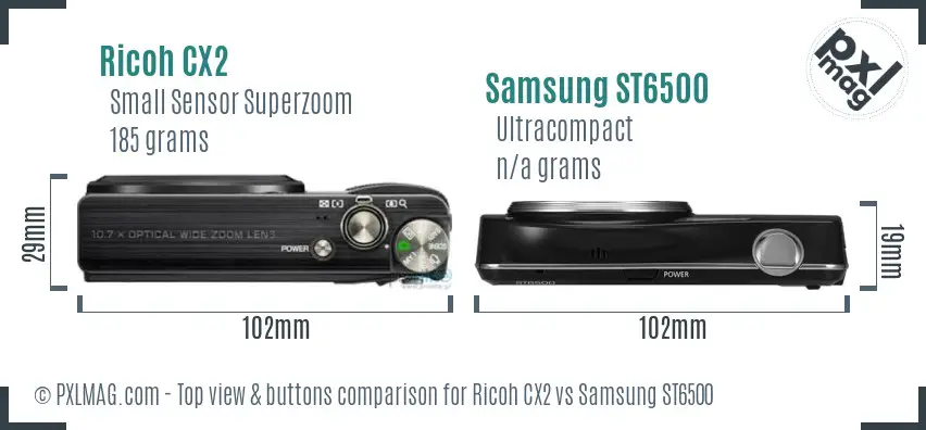 Ricoh CX2 vs Samsung ST6500 top view buttons comparison