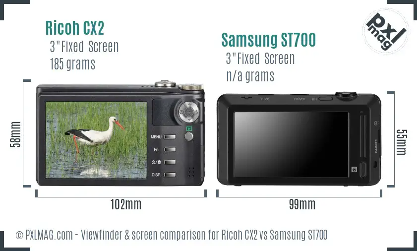 Ricoh CX2 vs Samsung ST700 Screen and Viewfinder comparison