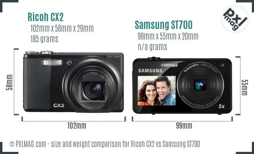Ricoh CX2 vs Samsung ST700 size comparison
