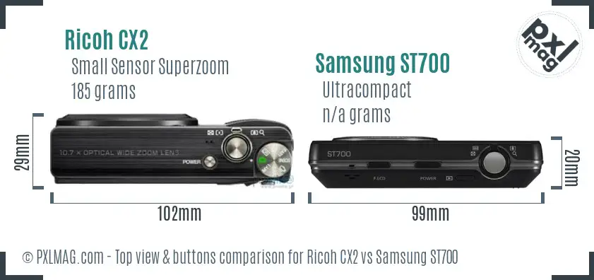 Ricoh CX2 vs Samsung ST700 top view buttons comparison