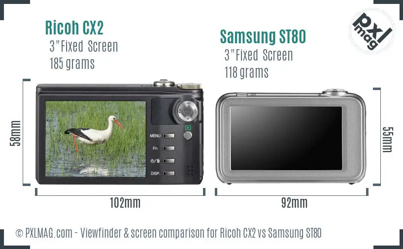 Ricoh CX2 vs Samsung ST80 Screen and Viewfinder comparison