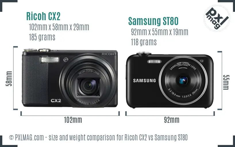 Ricoh CX2 vs Samsung ST80 size comparison