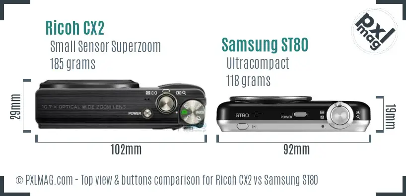 Ricoh CX2 vs Samsung ST80 top view buttons comparison