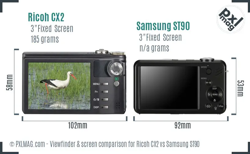 Ricoh CX2 vs Samsung ST90 Screen and Viewfinder comparison