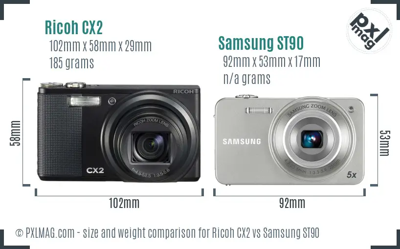 Ricoh CX2 vs Samsung ST90 size comparison